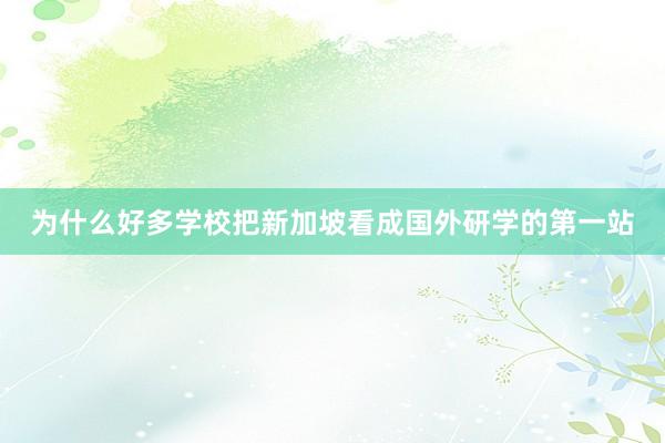 为什么好多学校把新加坡看成国外研学的第一站